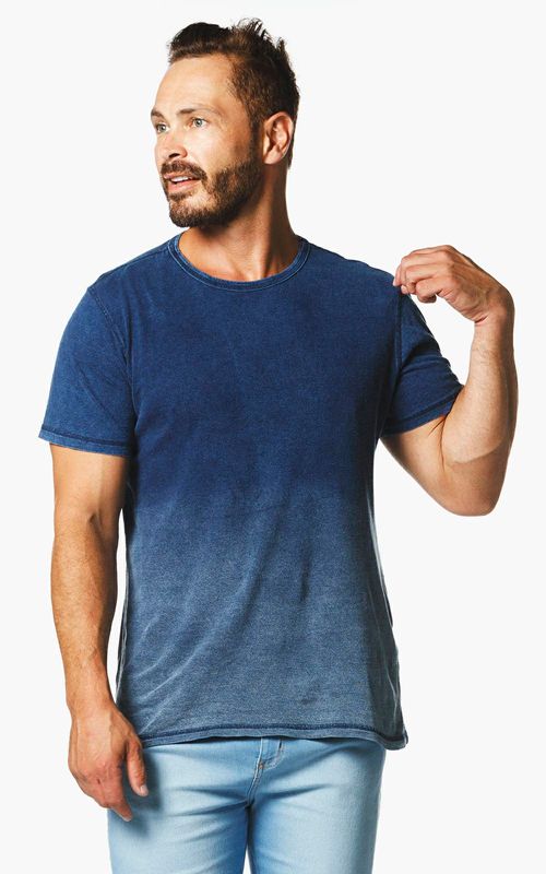 Camiseta manga curta em malha denim dupla face masculina - INDIGO