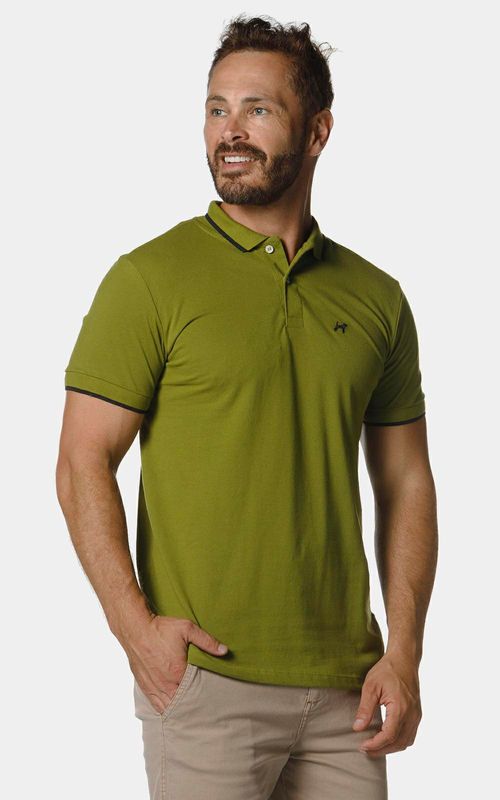 Polo básica manga curta com friso masculina - OLIVINE