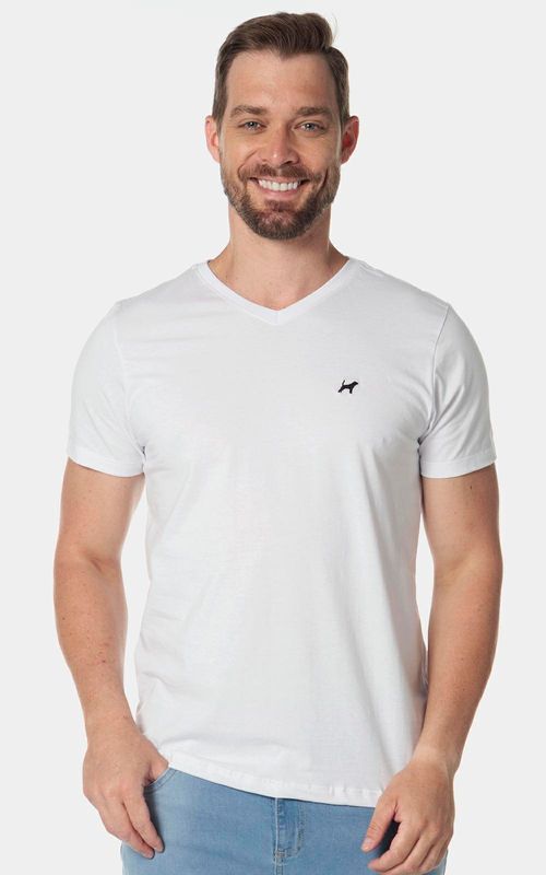 Camiseta básica manga curta com decote v masculina - BRANCO