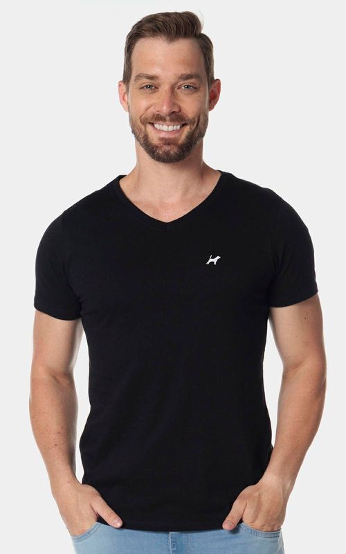 Camiseta básica manga curta com decote v masculina - PRETO