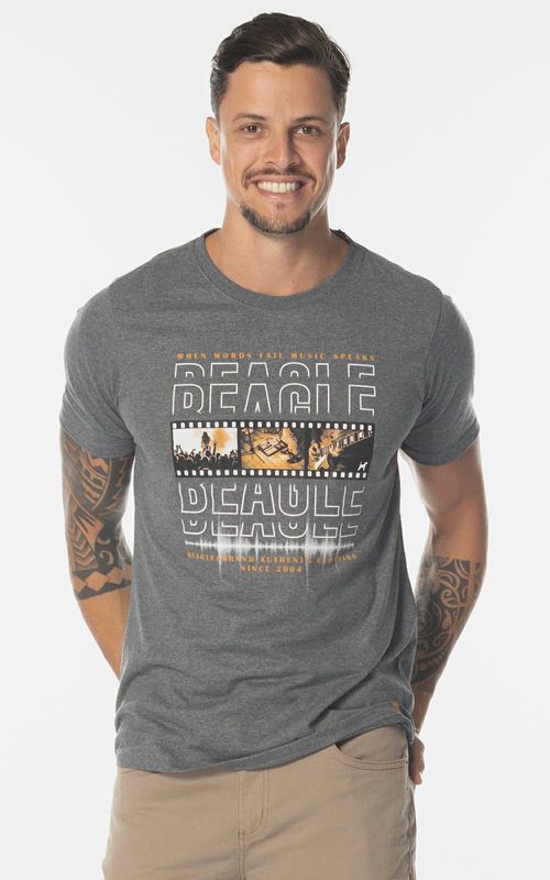Camiseta mescla estampada cinema.::: - CINZA STONE