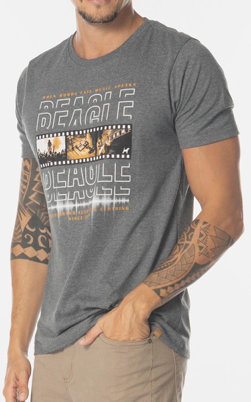 Camiseta mescla estampada cinema.::: - CINZA STONE