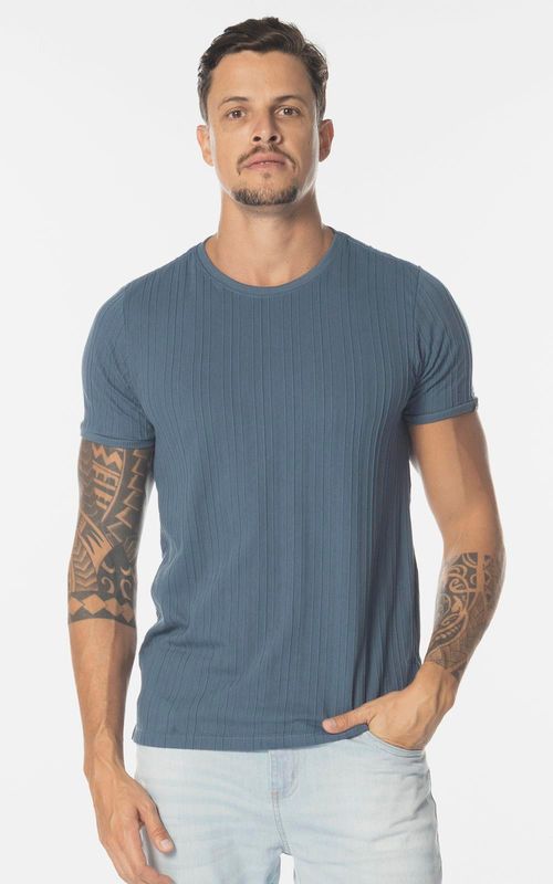 Camiseta manga curta canelada masculina - AZUL COSMIC