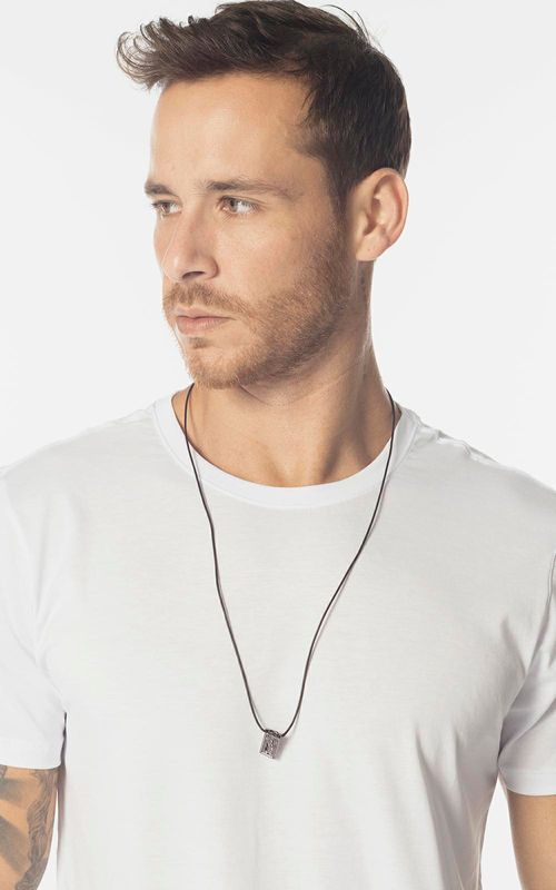 Colar cordão em couro regulavel masculino - PRETO
