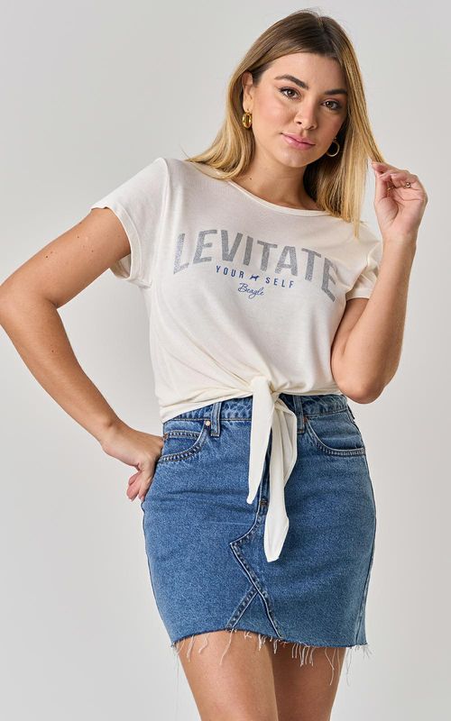 Camiseta estampada com amarração - NATURAL