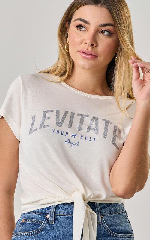 Camiseta estampada com amarração - NATURAL