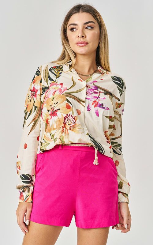 Camisa M/L alongada estampada Flores Poá - FLORES POA