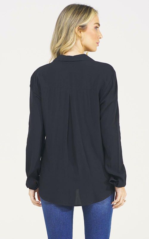 Camisa M/L em viscose lisa - PRETO