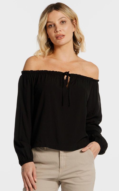 Blusa ombro a ombro Folhagem Noturna - PRETO