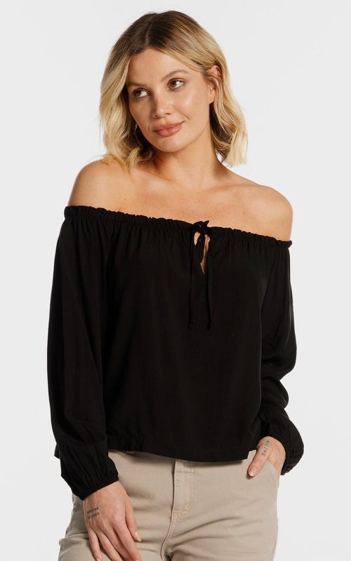 Blusa ombro a ombro Folhagem Noturna - PRETO