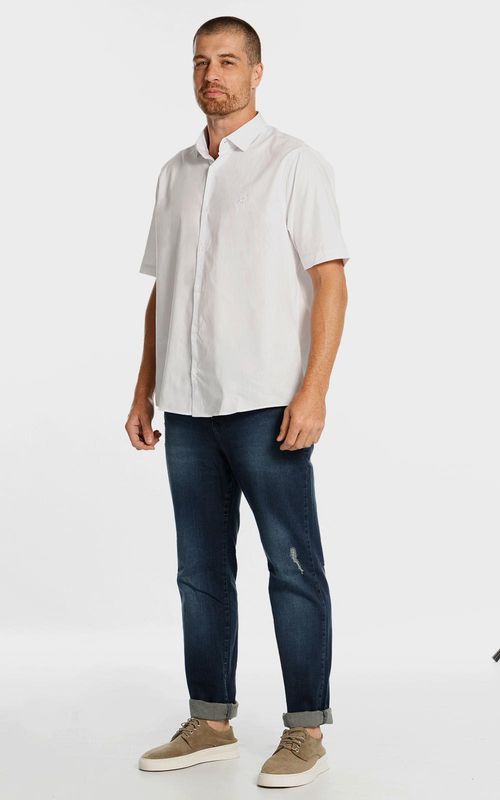 Camisa manga curta básica lisa comfort masculina - BRANCO