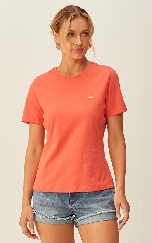 Camiseta Meia Malha decote careca - CORAL