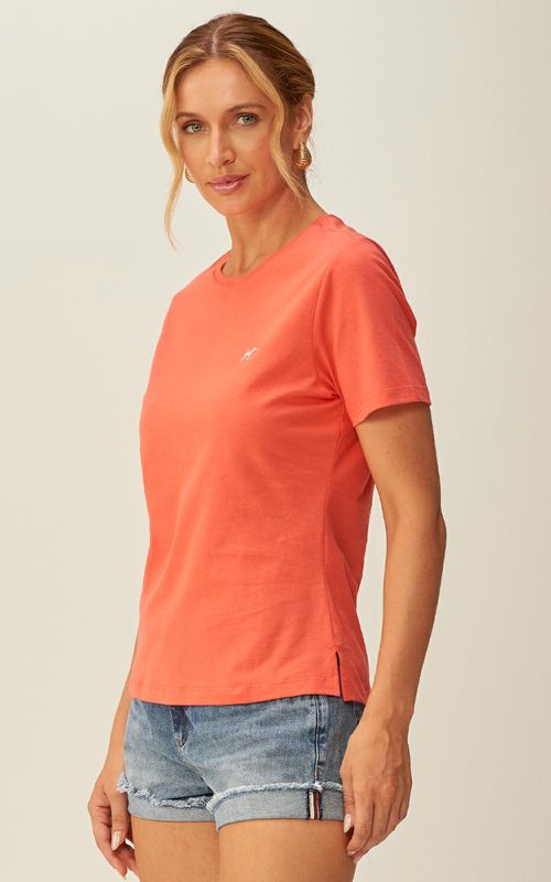 Camiseta Meia Malha decote careca - CORAL