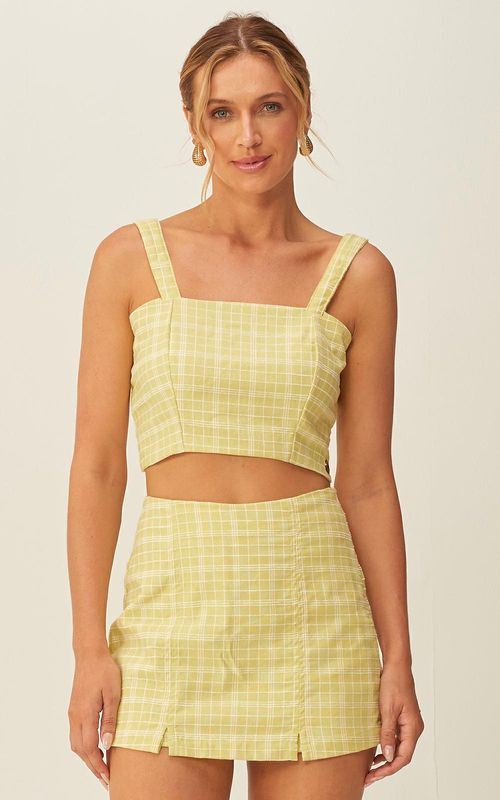 Blusa Top Cropped Alfaiataria Xadrez - XADREZ FRESCOR