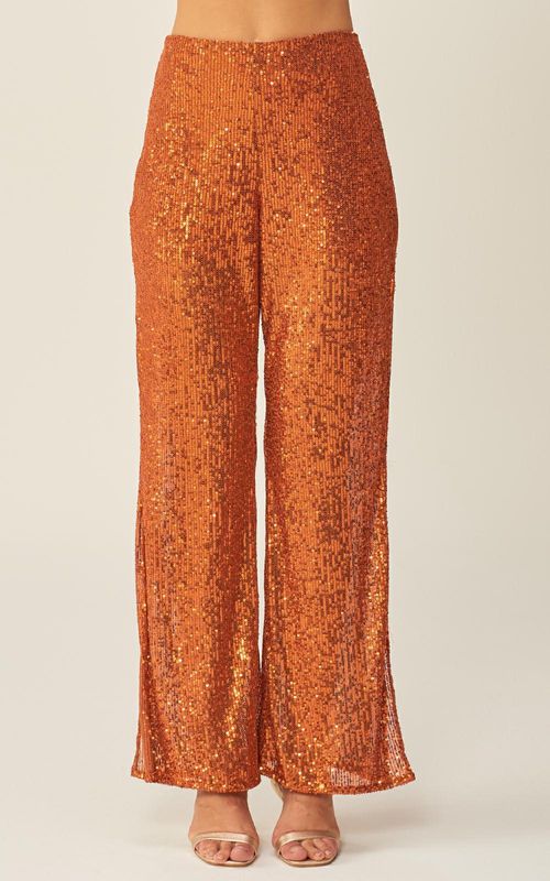 Calça Wide Leg Paetê - COBRE