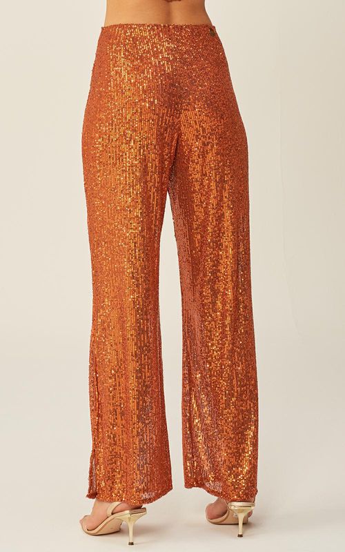 Calça Wide Leg Paetê - COBRE