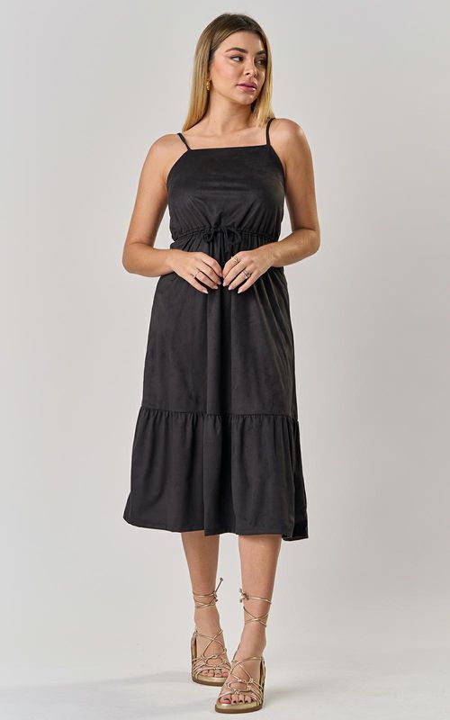 Vestido midi suede - PRETO