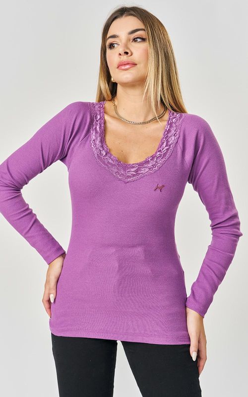 Camiseta básica ML ribana c/ renda - BERINGELA