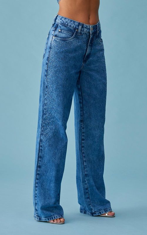 Calça Feminina Wide Leg Cintura Baixa - INDIGO