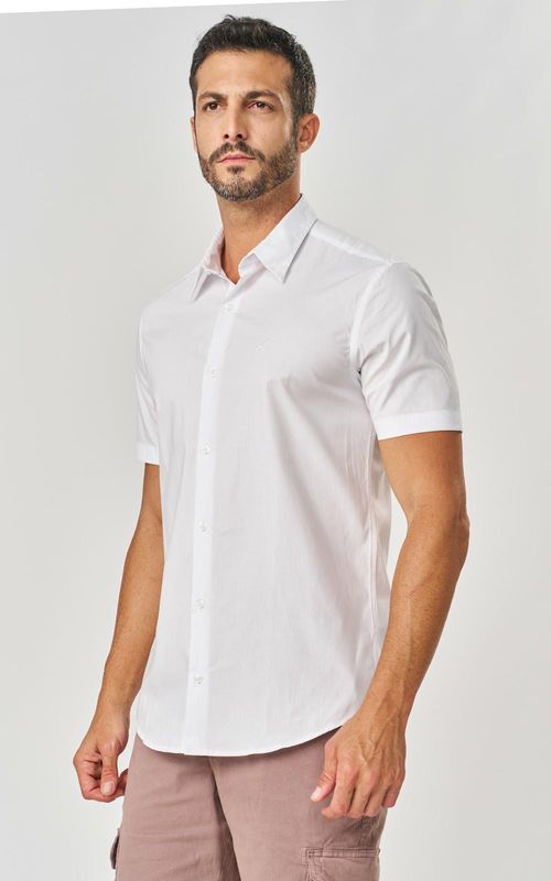 Camisa Masculina básica c/ elastano - BRANCO