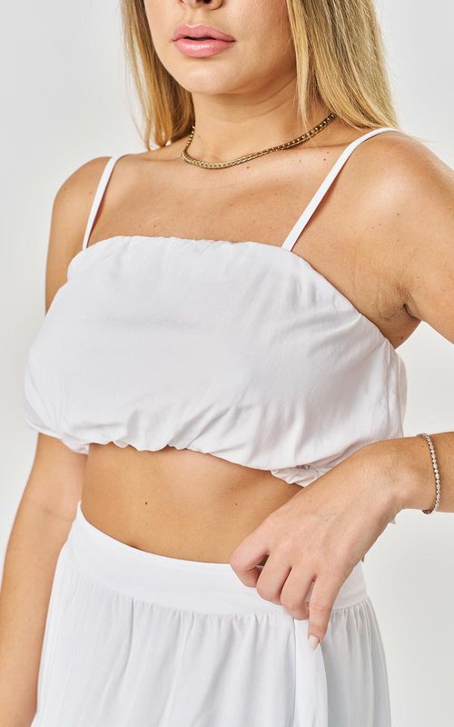 Blusa Cropped Balonê Estampada - BRANCO