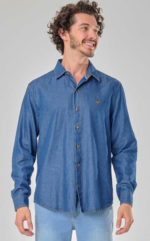 Camisa ML Masc. Jeans Liocel c/ bordado - INDIGO