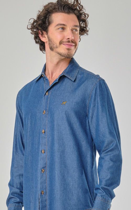 Camisa ML Masc. Jeans Liocel c/ bordado - INDIGO