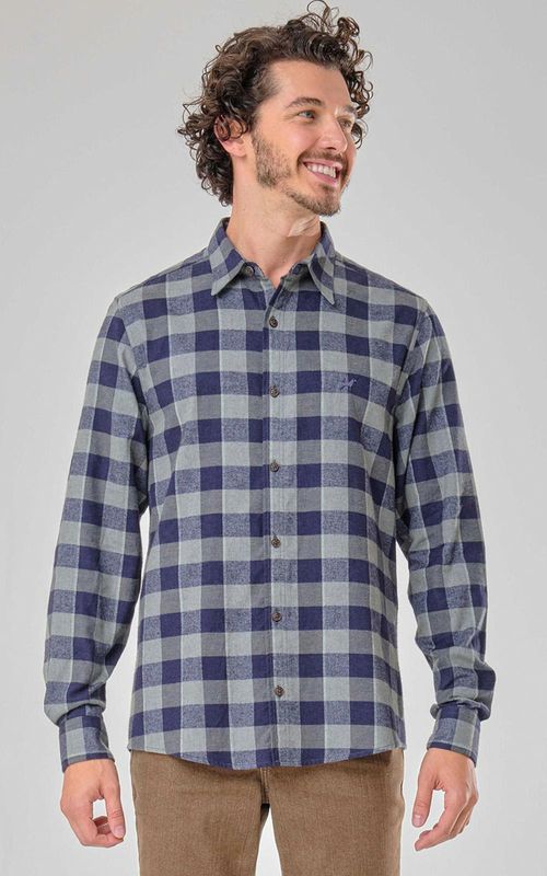 Camisa ML Masc. Flanela xadrez c/ bord. - XADREZ VERDE