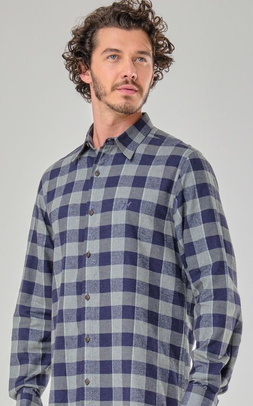 Camisa ML Masc. Flanela xadrez c/ bord. - XADREZ VERDE