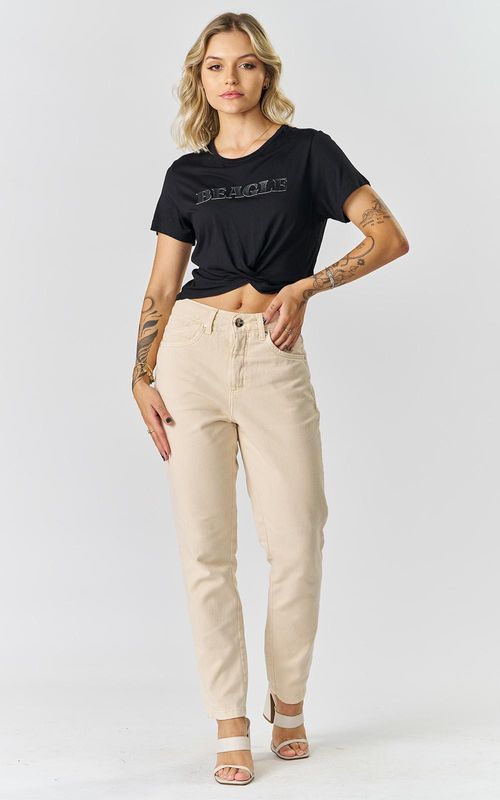 Camiseta com Torção Estampada - PRETO