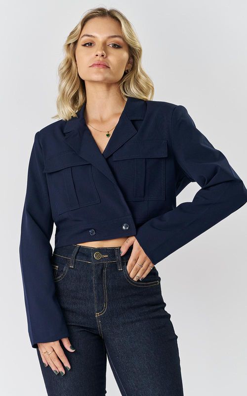 Blazer Fem. cropped cargo - MARINHO