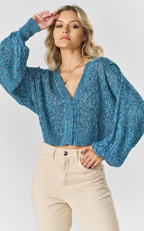 Cardigan Tricot Fem. mesclado - BLUE MESCLADO