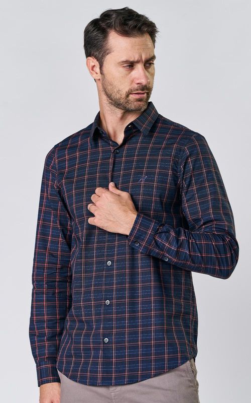 Camisa Masculina Xadrez c/ bordado - XADREZ VERMELHO