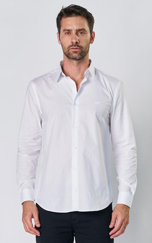 Camisa ML Masc. lisa c/ elastano - BRANCO