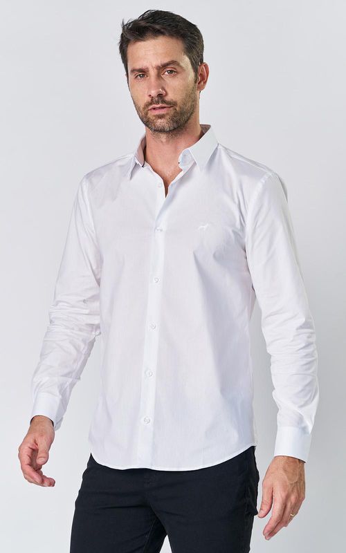 Camisa ML Masc. lisa c/ elastano - BRANCO