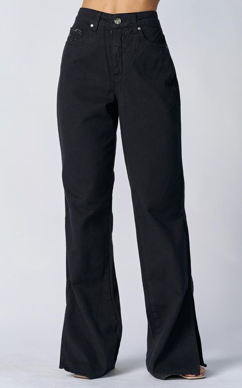 Calça Sarja Wide Leg Feminina - PRETO