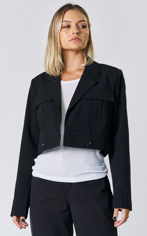 Blazer Fem. cropped cargo - PRETO