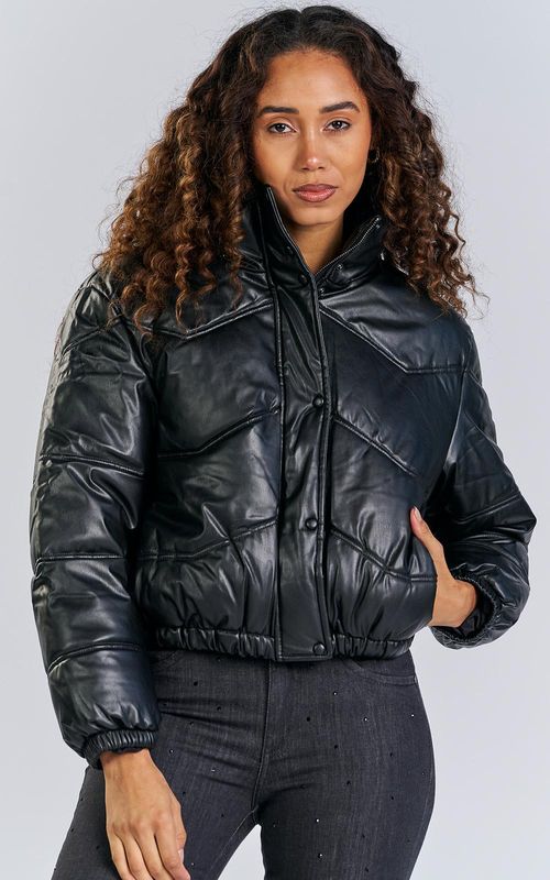 Jaqueta Fem. puffer PU - PRETO