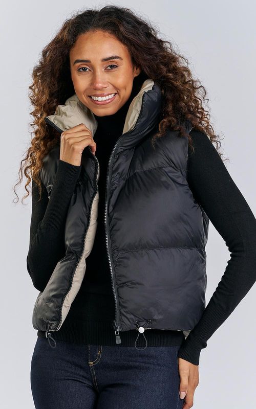 Colete Fem. puffer dupla face - PRETO