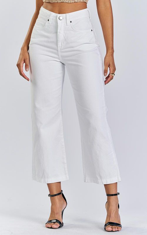 Calça wide leg cropped em sarja feminina - BRANCO