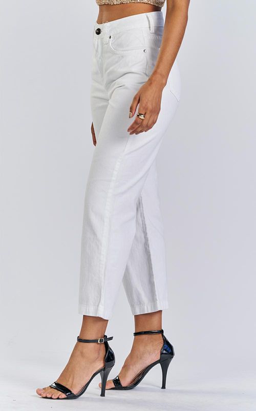 Calça wide leg cropped em sarja feminina - BRANCO