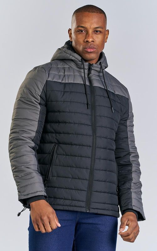 Jaqueta masc puffer bicolor rec. superior - PRETO