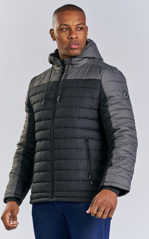 Jaqueta masc puffer bicolor rec. superior - PRETO