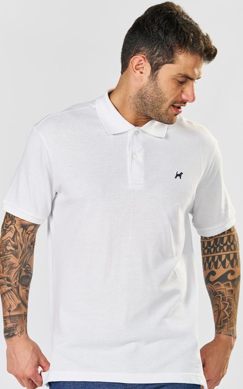 Polo masculina básica bordado contraste. - BRANCO