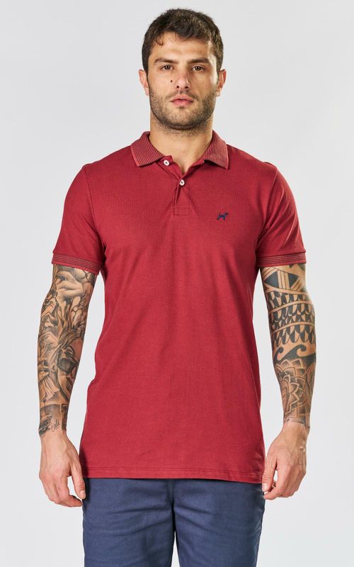 Polo básica manga curta gola jacquard masculina - MERLOT