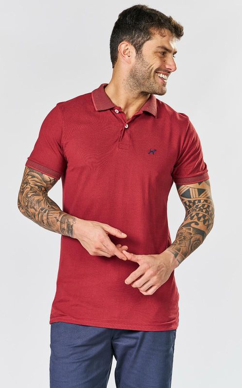 Polo básica manga curta gola jacquard masculina - MERLOT