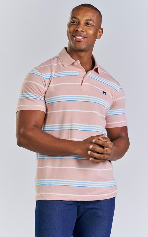 Polo listrada com bordado masculina - CALENDULA