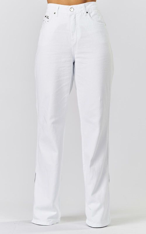 Calça Sarja Wide Leg Feminina - BRANCO