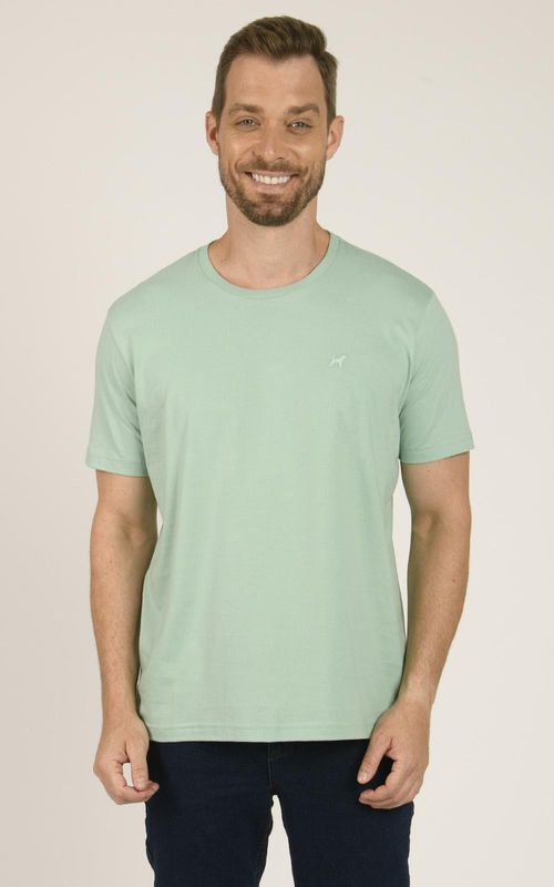 Camiseta básica manga curta masculina com bordado logo no tom da peça. - VERDE CHÁ