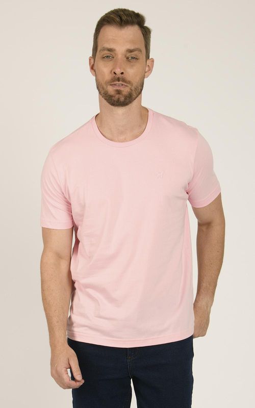 Camiseta básica manga curta masculina com bordado logo no tom da peça. - ROSA CHICLETE